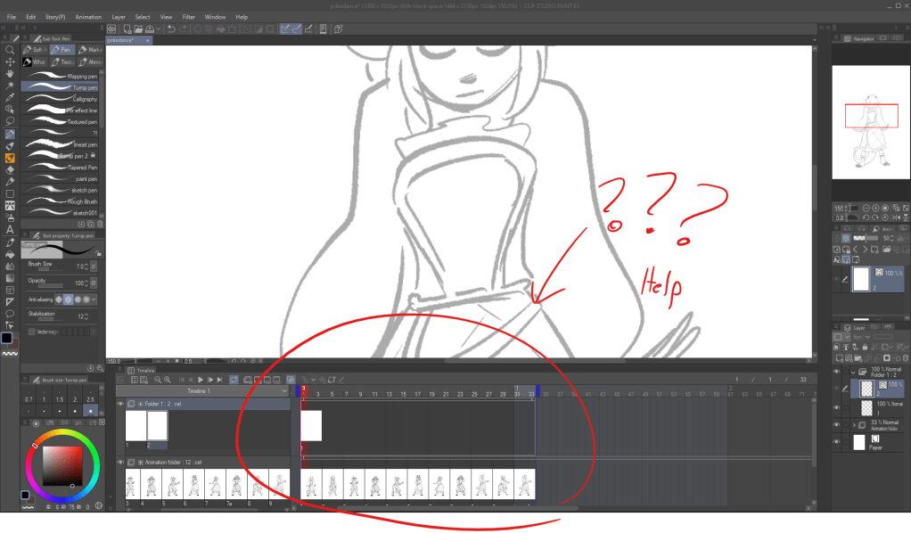 A screenshot of the animation timeline in Clip Studio Paint. There are a lot of buttons.